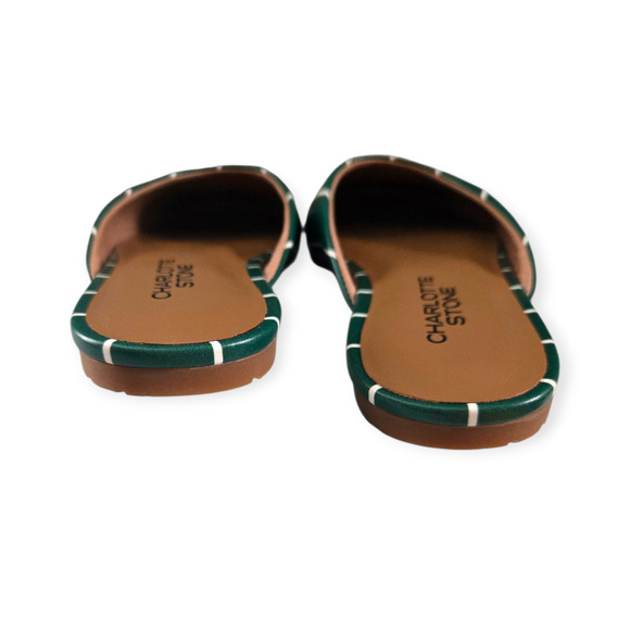 Charlotte Stone Prim Ivy Green White Striped Ballet Slide Flats Size 7 - Picture 5 of 9